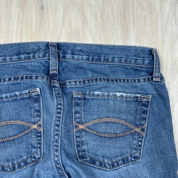 Abercrombie & Fitch Low Rise Raw Hem Y2K Blue Denim Cropped Bootcut Jeans 4 - Picture 13 of 13